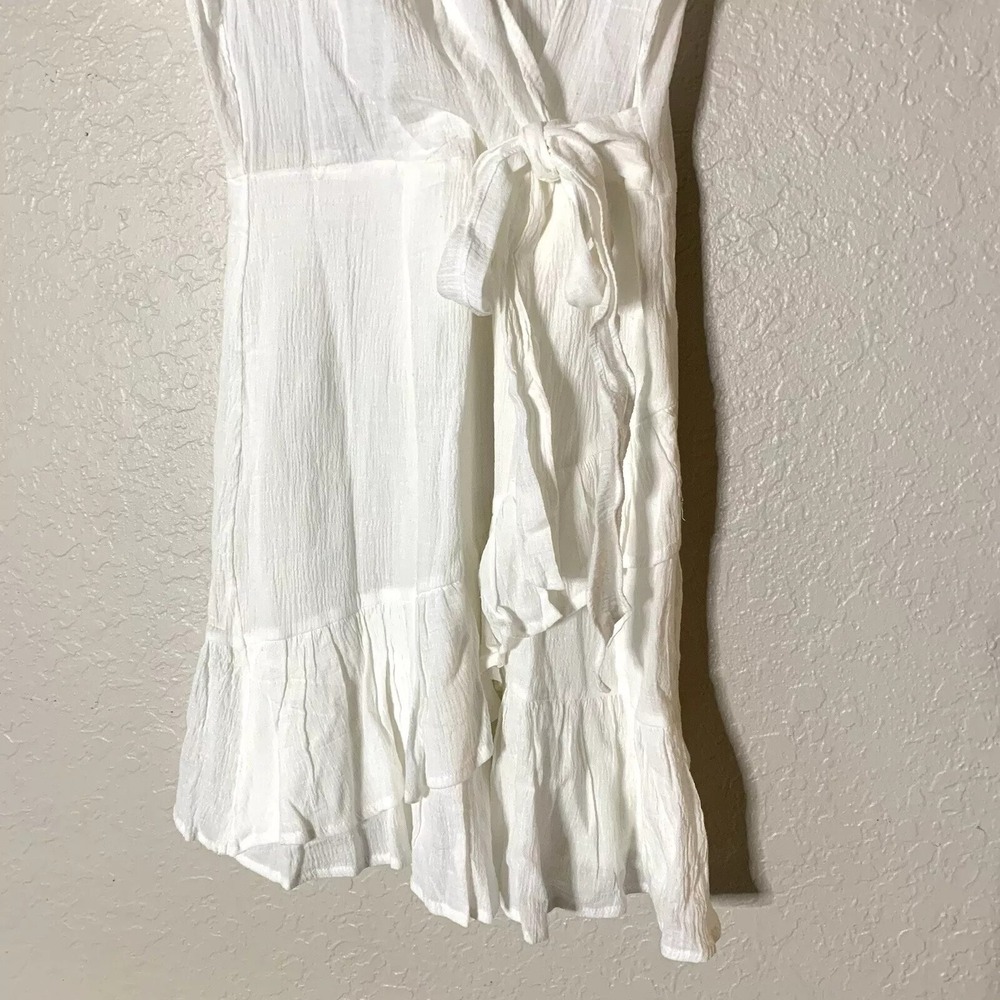 Princess Polly xx Sz 10 White Wrap Dress Knee Length Short Sleeve 100% Cotton - Picture 5 of 7